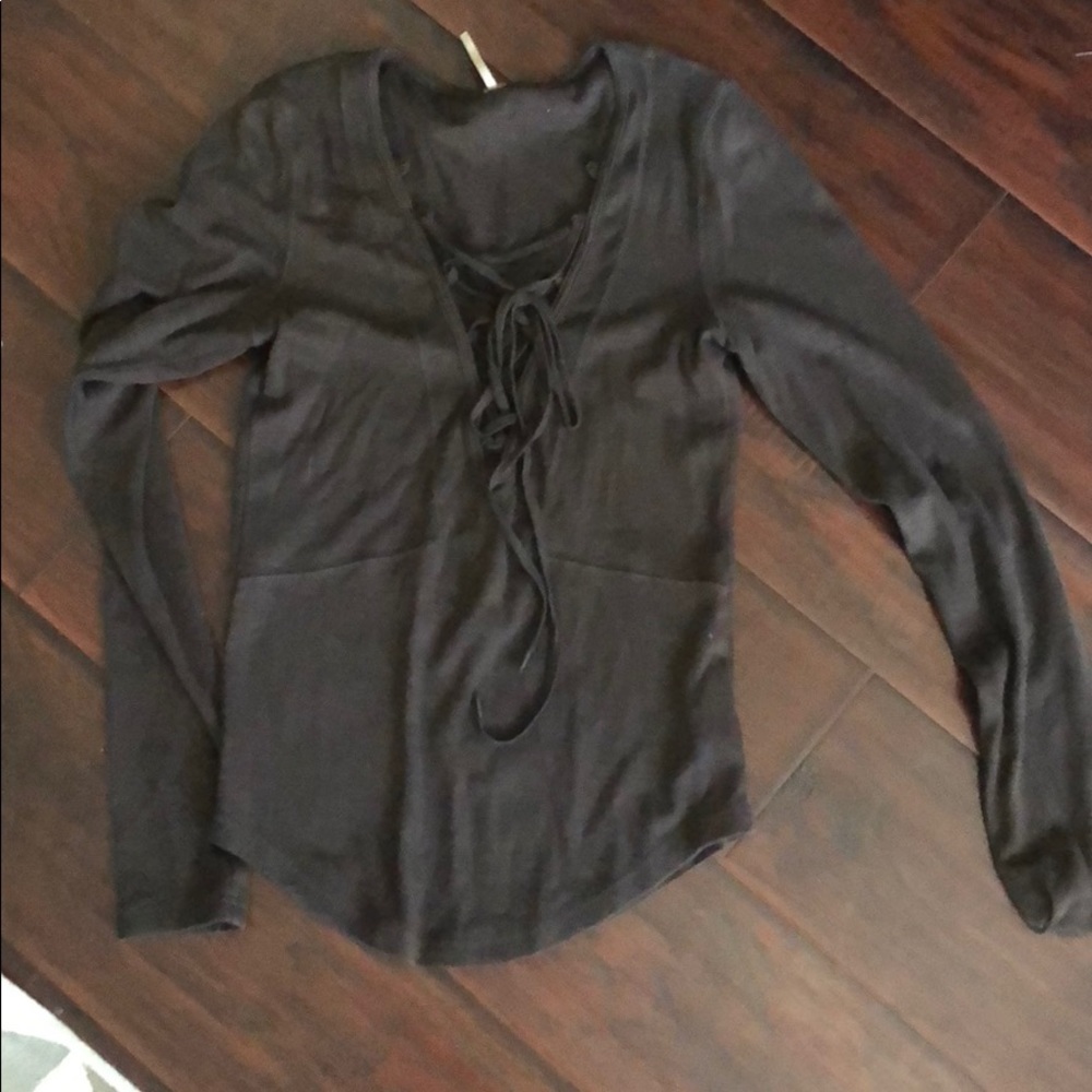 Free People lace-up long sleeve in chocolate brown